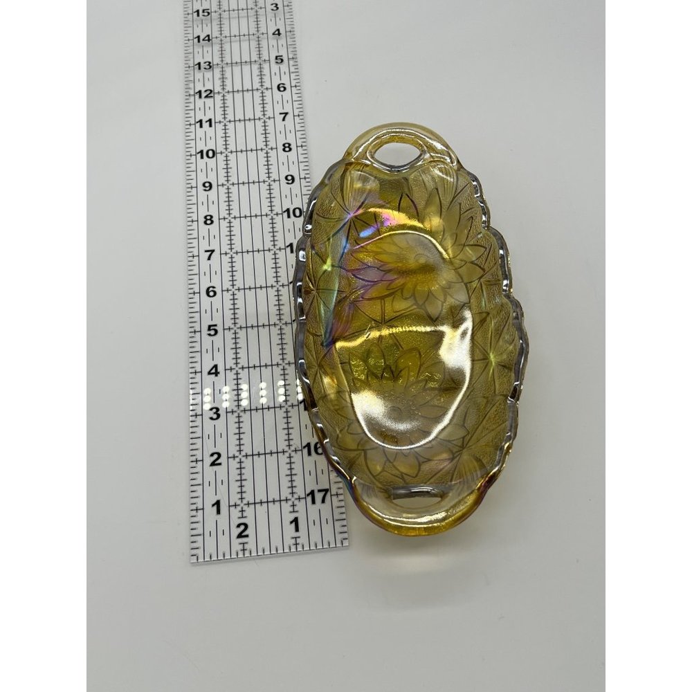Vintage Indiana Carnival Glass Iridescent Amber Oval Candy/Trinket/Relish Dish - Picture 3 of 3